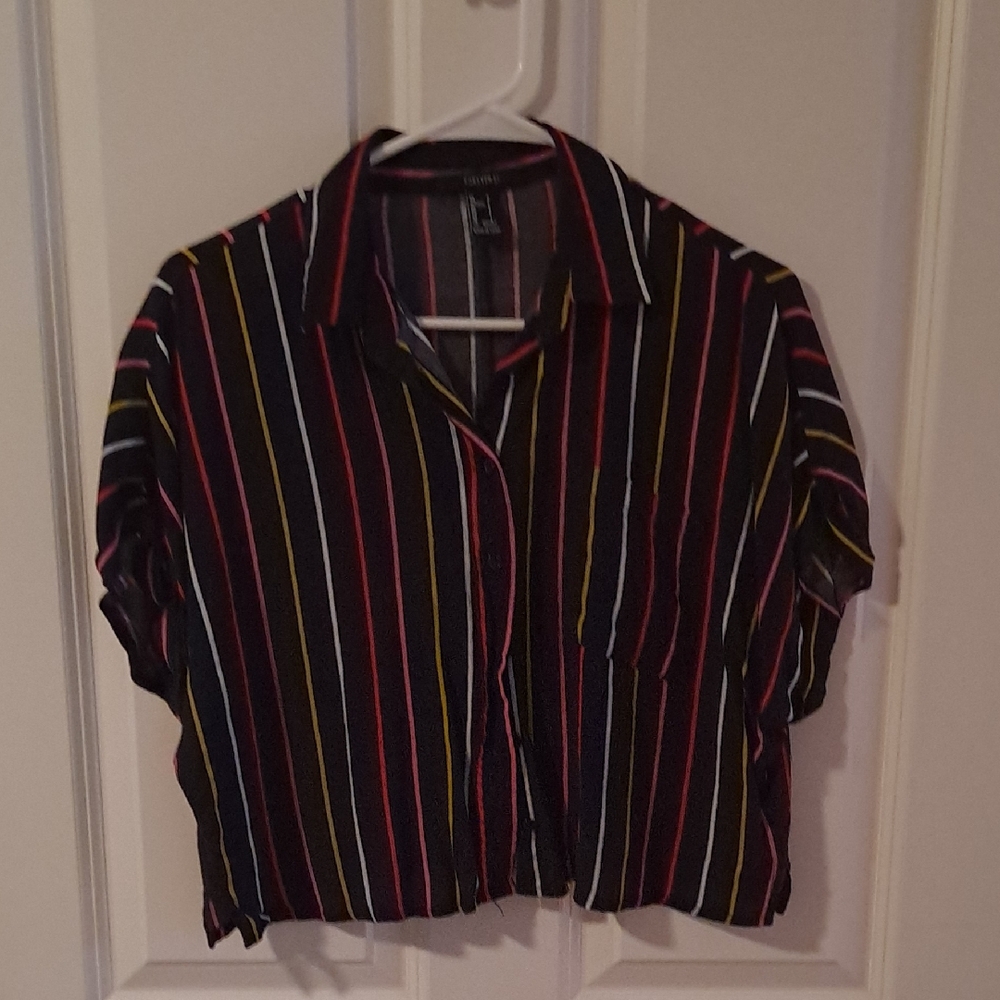 Forever 21 Black Multicolor Striped Button Down Shirt